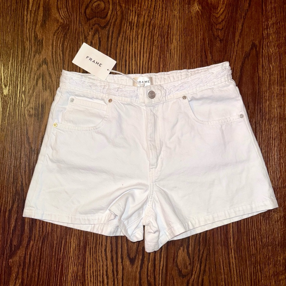Frame Denim White Jean Shorts High-Waisted Relaxed Fit